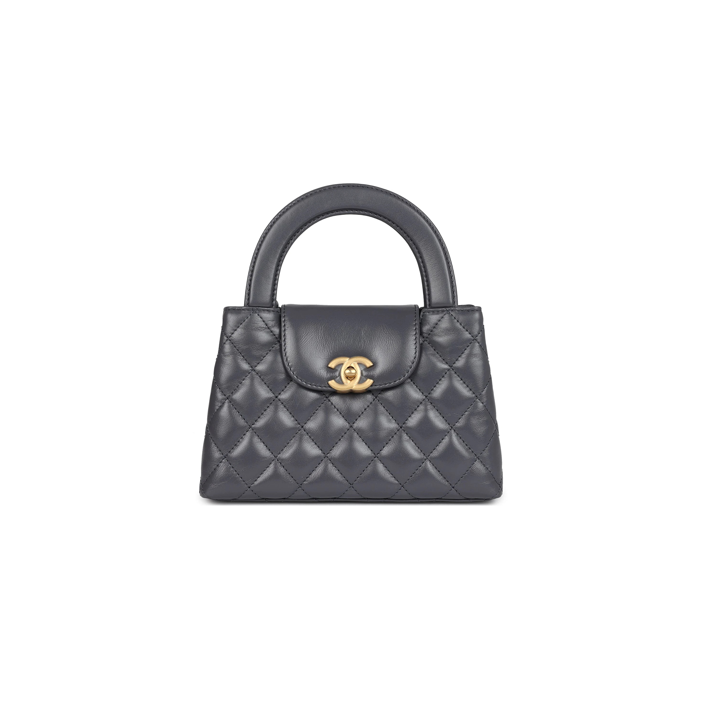 Ch*el grey quilted calfskin mini kelly brushed gold hardware as4416 (19*13*7cm)